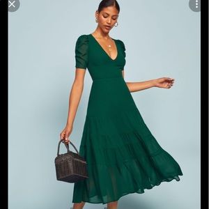 Reformation Cosa Midi Dress Emerald Green